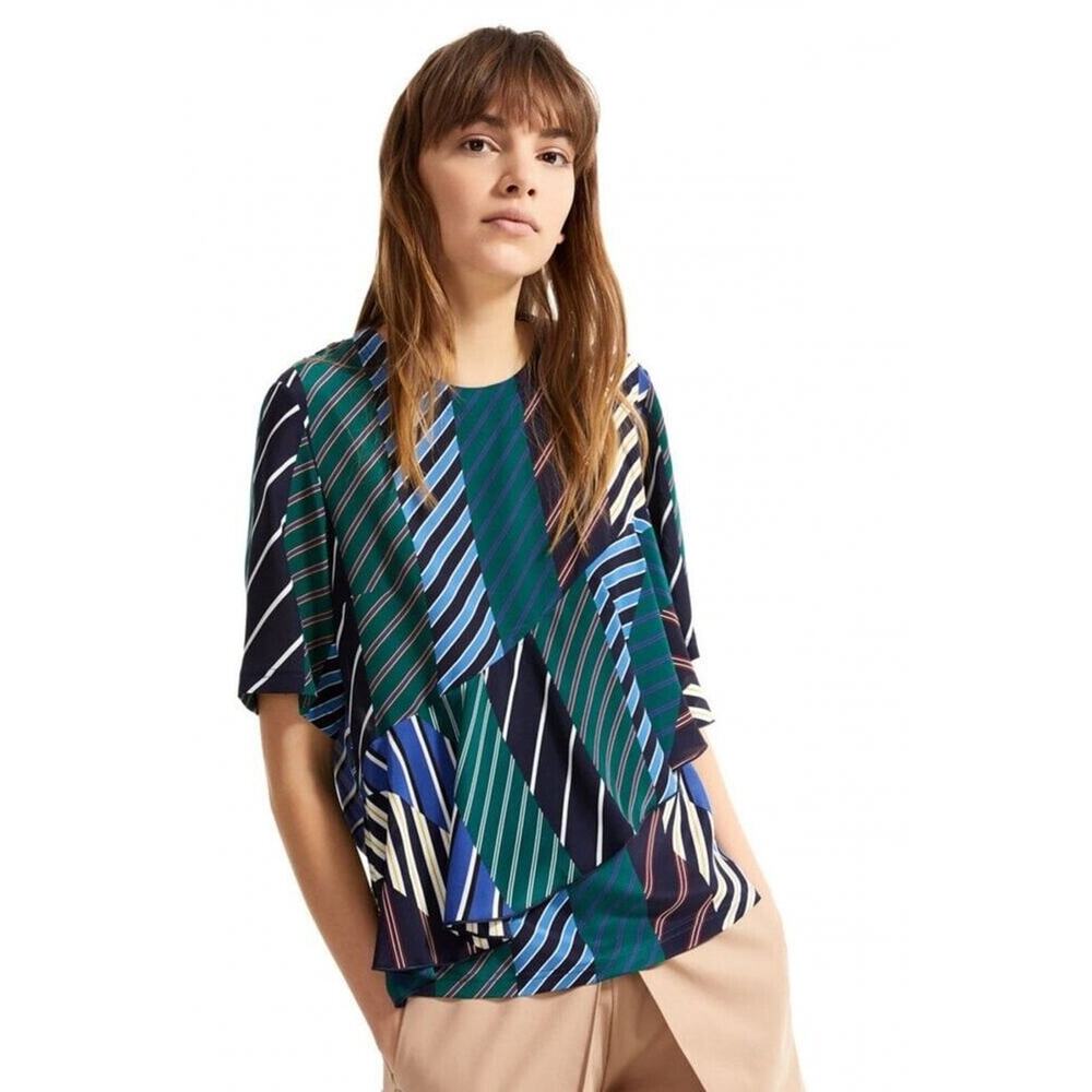 SPORTMAX CODE Blue Multi 100% Silk Striped Frill Foglia Short Sleeve Top Size 0 - Picture 4 of 4